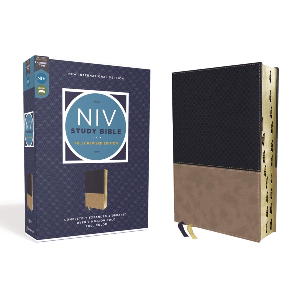 150483 NIV Study Fully Revised Edition Comfort Print Bible, Navy & Tan