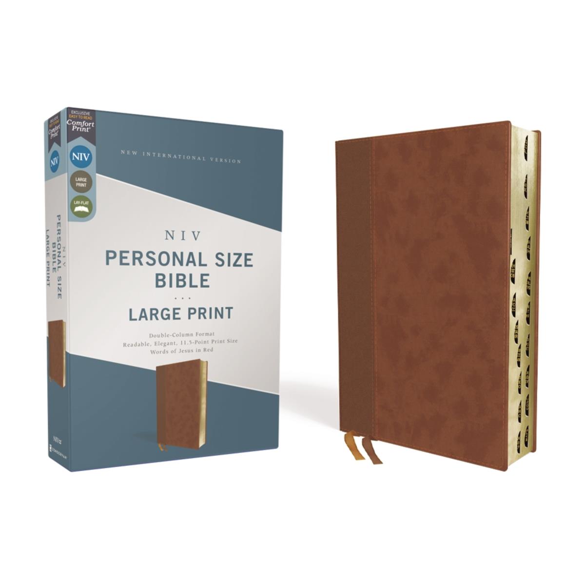 247929 NIV Personal Size Print Comfort Print Leathersoft Index Bible, Brown - Large