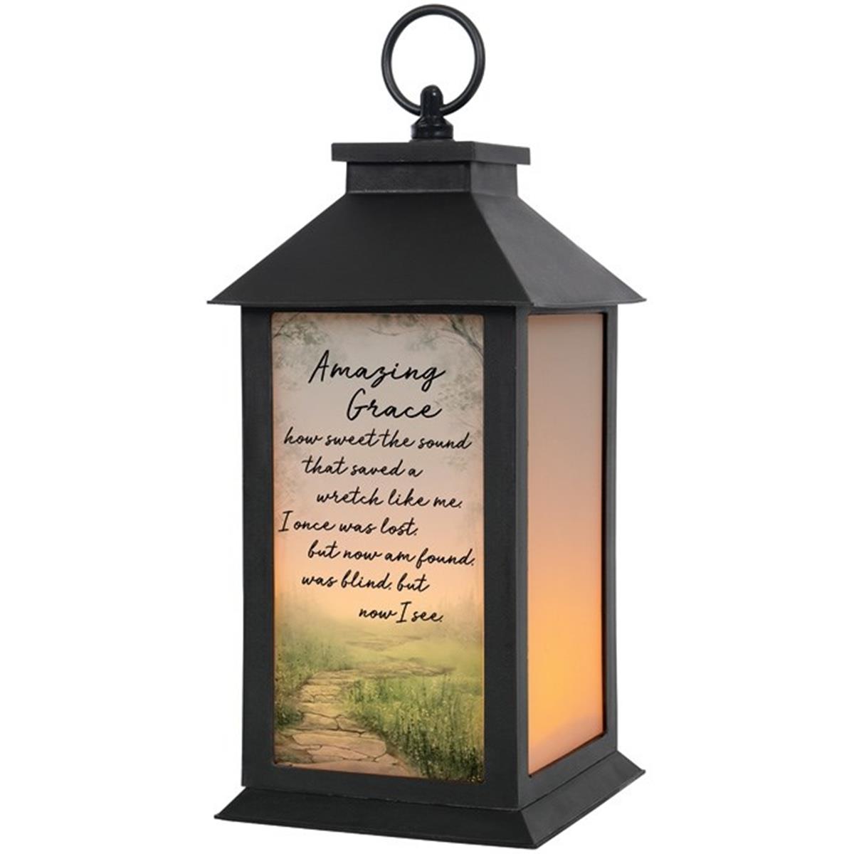 Picture of Carson Home Accents 250831 13 x 5.5 x 5.5 in. Amazing Grace Lantern with LED Candle & Timer