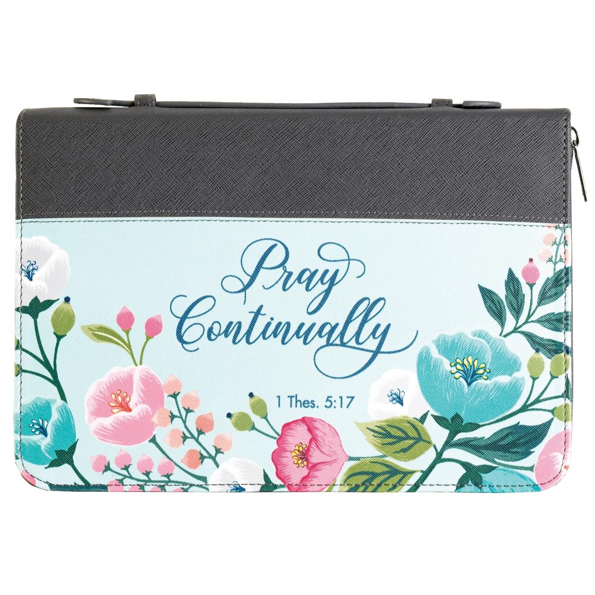 256890 Bible Cover, Grey & Floral - Large - Pray Continually