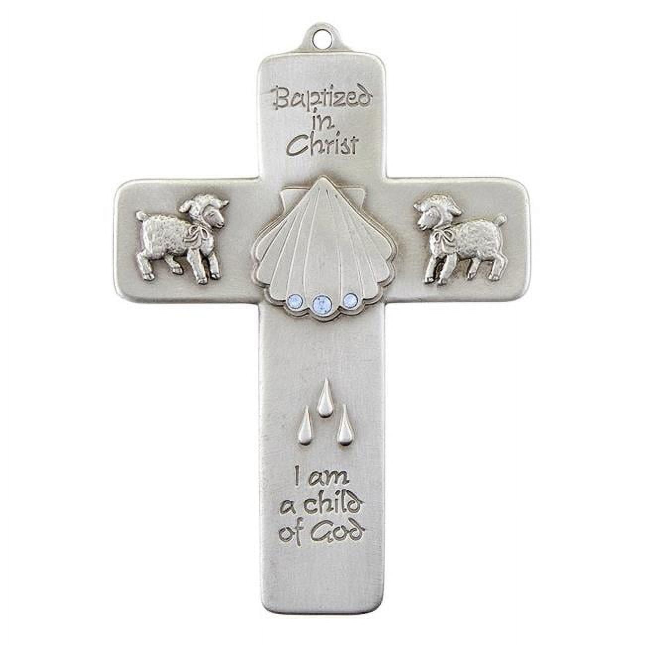 Picture of CB Church Supplies 248503 5 in. Baptism-Boy Wall Cross&#44; Pewter