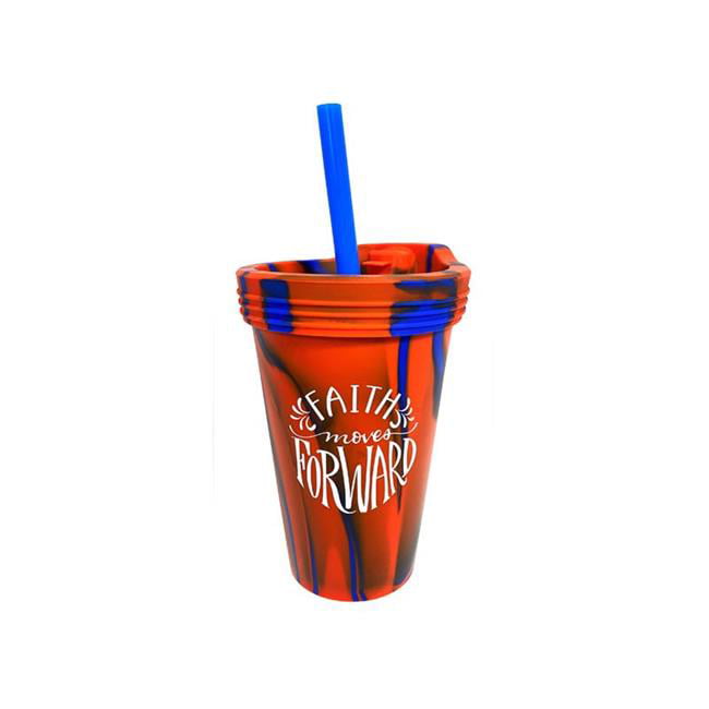 Picture of Swanson Christian Supply 248744 16 oz Silicone Cup with Lid & Straw&#44; Faith Moves Forward