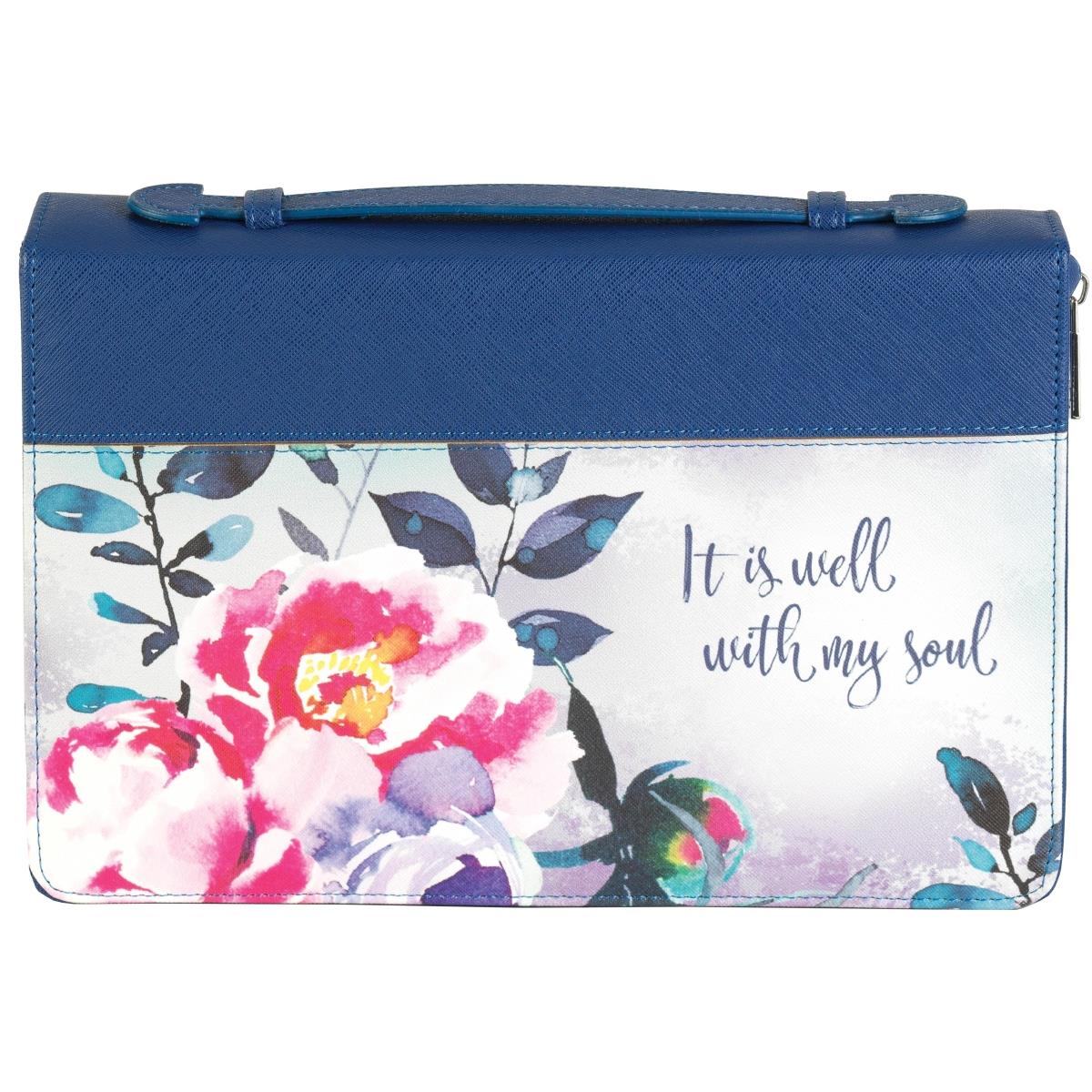 Bible Cover, Blue & Floral - Large - It Is Well
