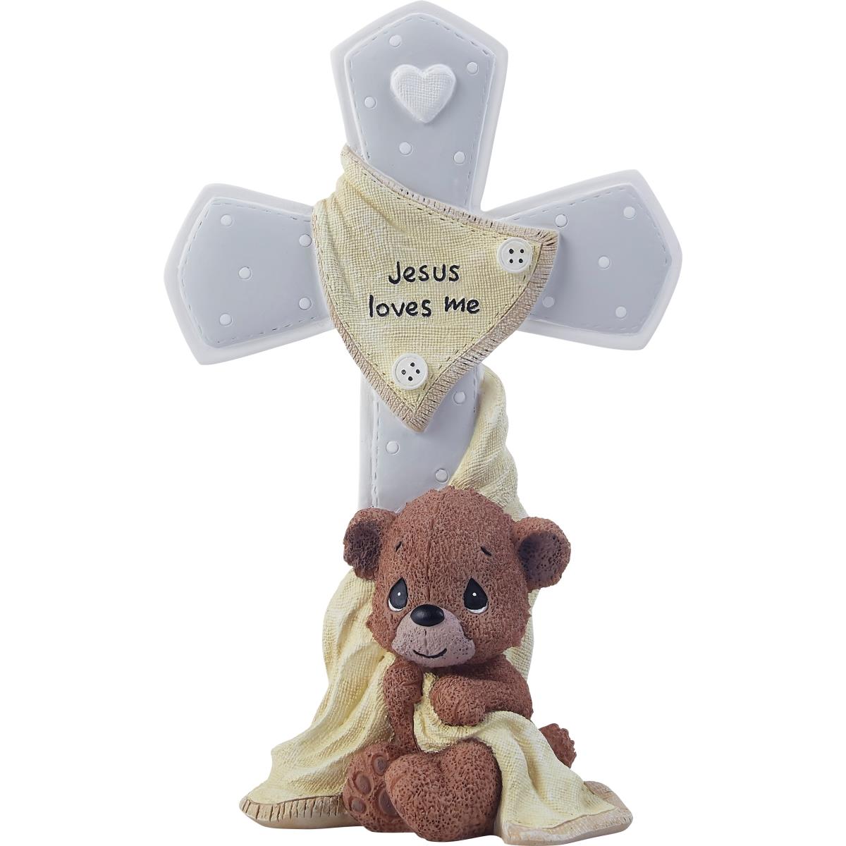 Picture of Precious Moments 264267 Jesus Loves Me with Bear Cross Figurine&#44; Grey