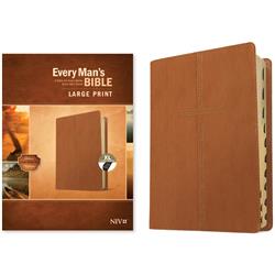 NIV Every Mans LeatherLike Indexed & Large Print Bible - Cross Saddle Tan