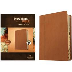 Every Man's Bible NLT, Large Print (LeatherLike, Pursuit Saddle Tan, Indexed), Leather, imitation, Pursuit Saddle Tan, With thumb index