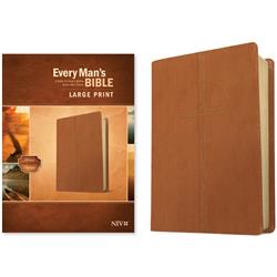 222347 NIV Every Mans & Large Print LeatherLike Bible - Cross Saddle Tan