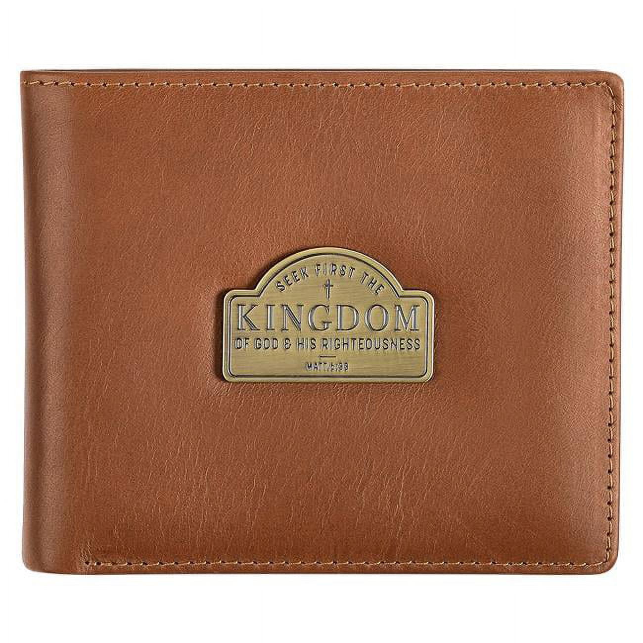 Genuine Leather Seek First the Kingdom Badge Wallet, Tan