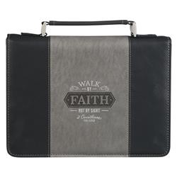 Picture of Christian Art Gifts 224608 Two-Tone Walk by Faith 2 Corinthians 5-7 Bible Cover, Black - Large