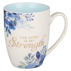 Picture of Christian Art Gifts 241546 The Lord is My Strength Blue Floral Ceramic Coffee Mug