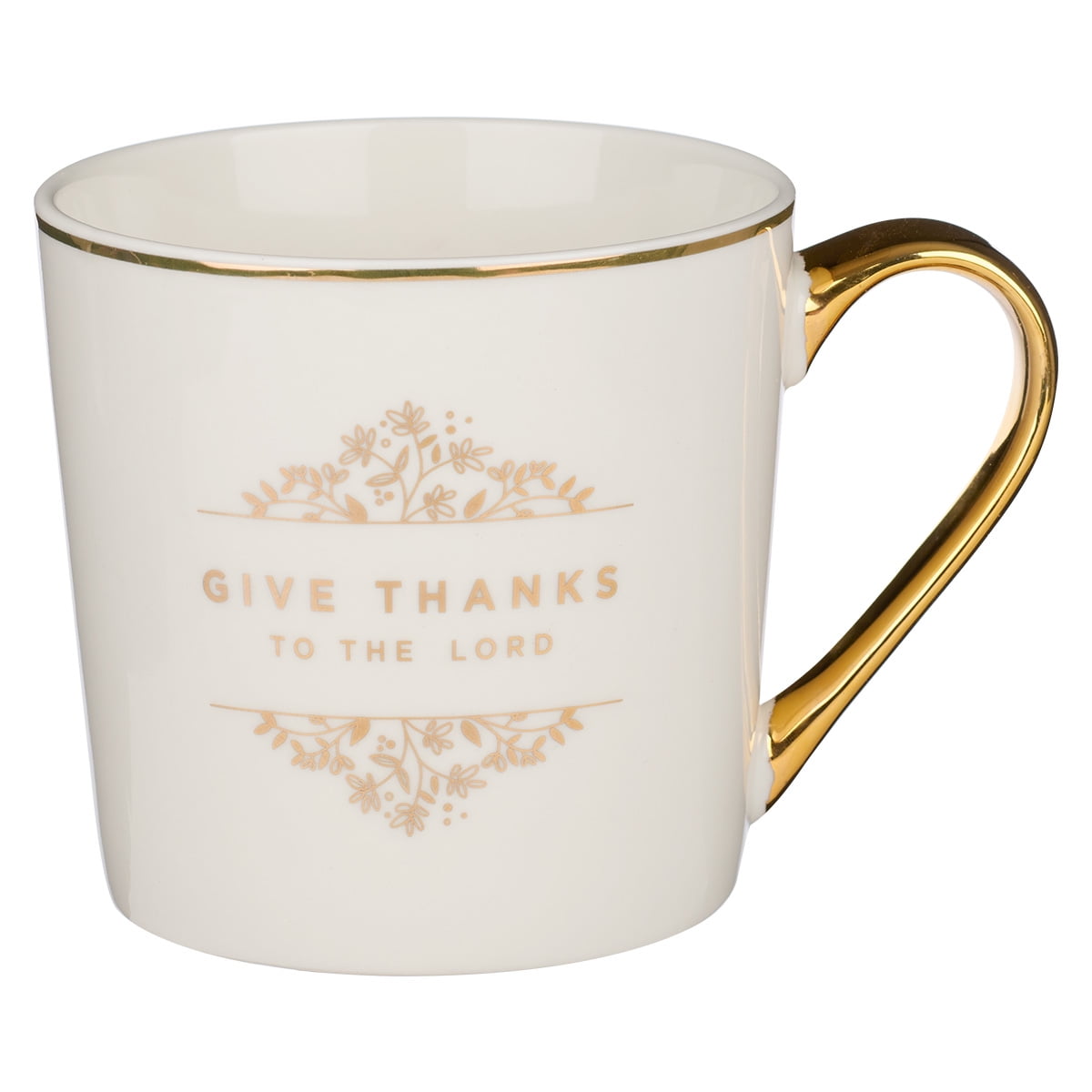 Picture of Christian Art Gifts 241550 Give Thanks to the Lord Ceramic Coffee Mug&#44; White & Gold