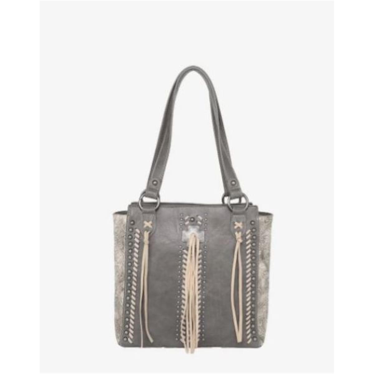 234180 Cross with Tassel Concealed Carry Tote Bag - Grey -  Montana West