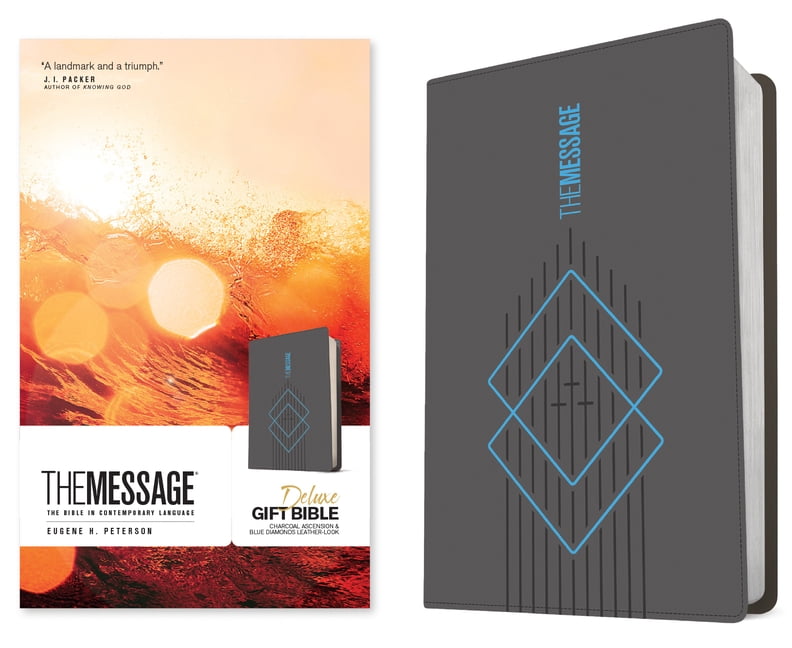The Message Deluxe Gift Bible, Charcoal Ascension & Blue Diamonds Leather
