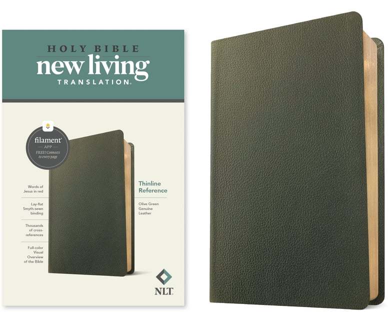NLT Thinline Reference Filament Enabled Edition Bible, Olive Green Genuine Leather