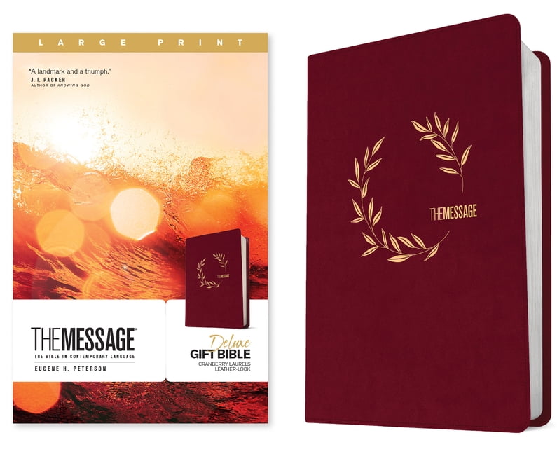 The Message Deluxe Gift Bible, Cranberry Laurels Leather - Large Print