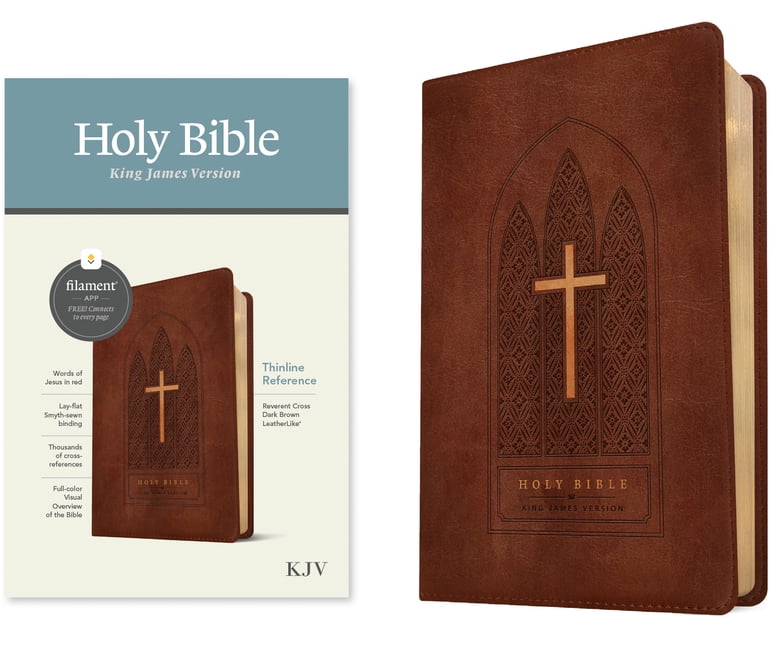 KJV Thinline Reference Filament Enabled Edition Bible, Reverent Cross Dark Brown Leather