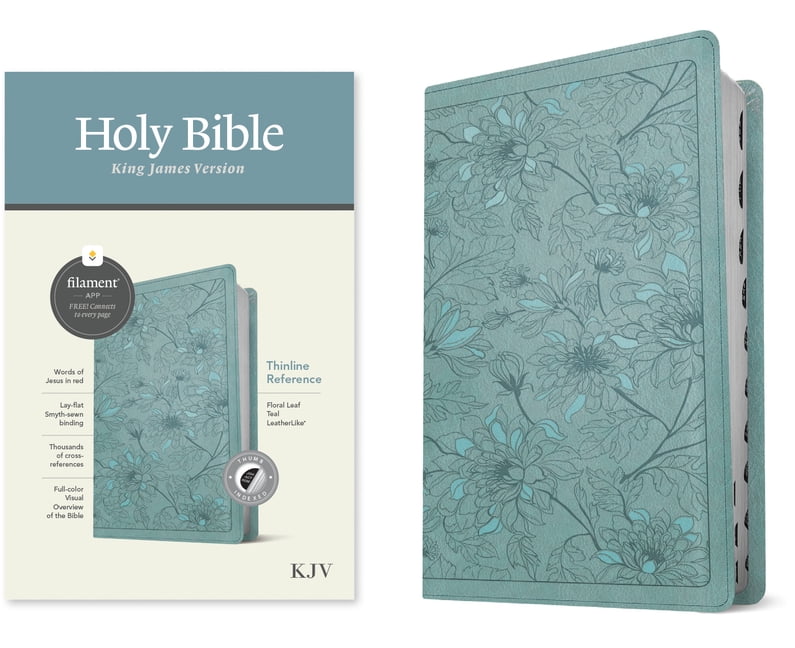 214965 KJV Thinline Reference Filament Enabled Edition Bible, Floral Leaf Teal Leather