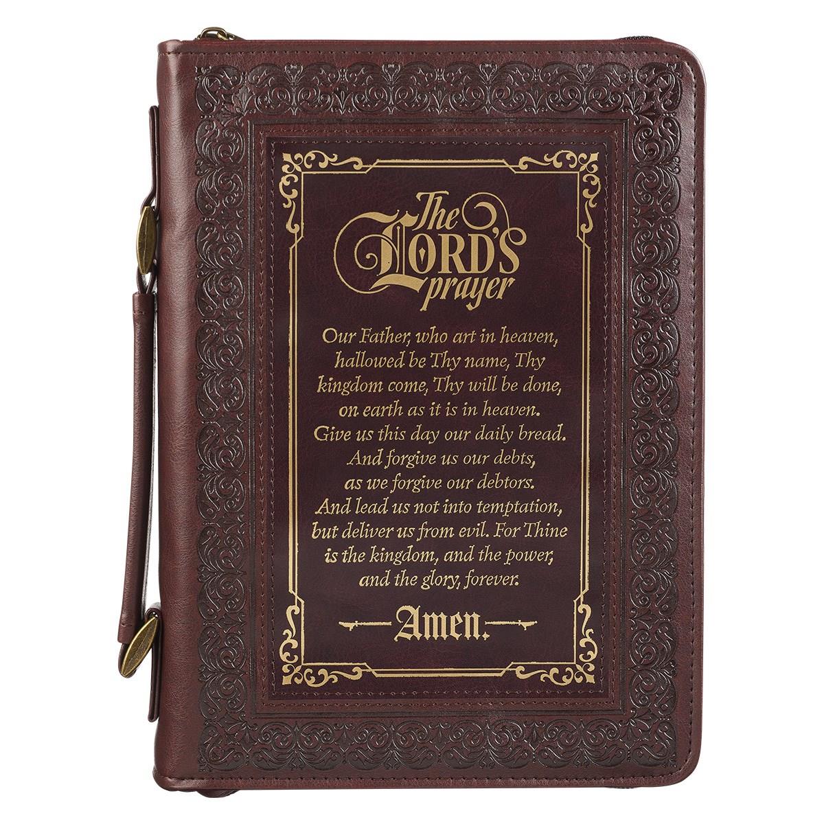 Classic The Lords Prayer Matthew 6-9-13 Bible Cover, Brown - Medium