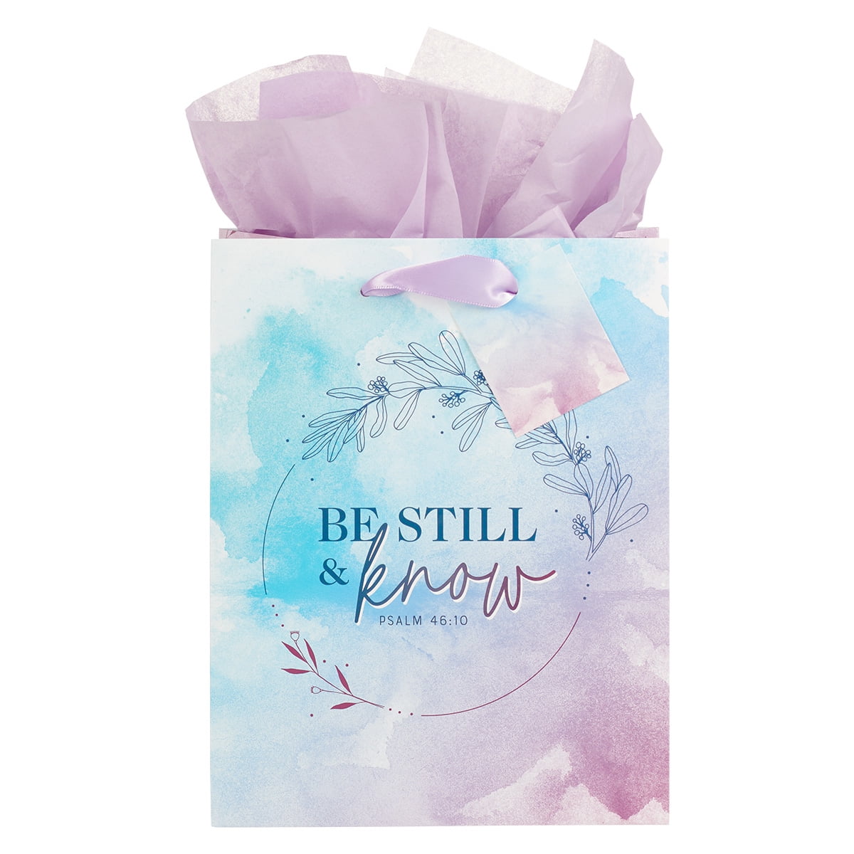 241402 Be Still Watercolor Psalm 46-10 with Tag & Tissue Gift Bag - Medium