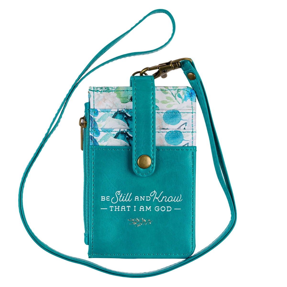 Picture of Christian Art Gifts 224593 Be Still & Know-Psalm 46-10-Teal & Floral ID Card Holder