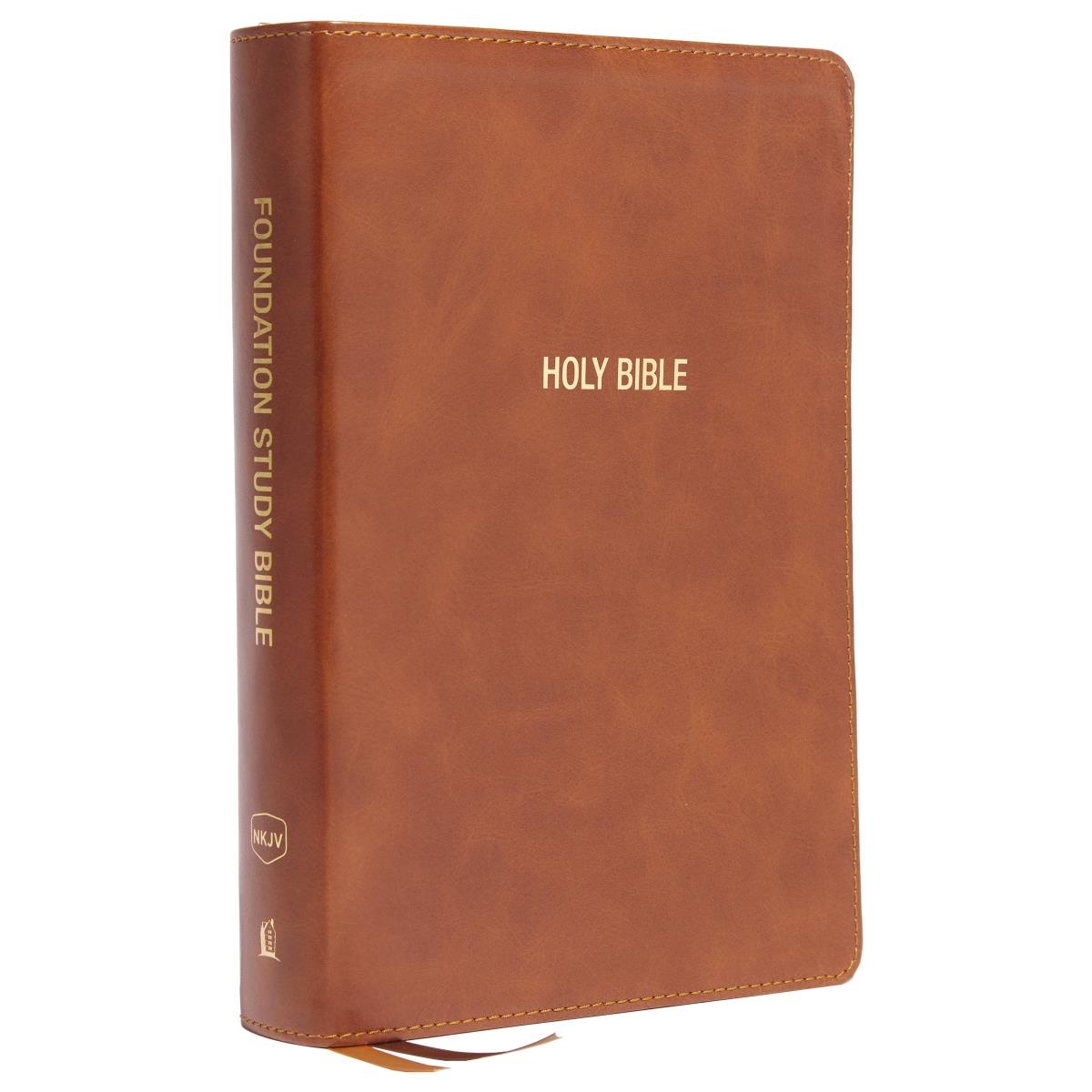257228 NKJV Foundation Study & Large Print Comfort Print Leathersoft Bible - Brown