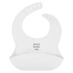 Picture of Stephan Baby 212429 Jesus Loves Me Silicone Bib - 0-24 Mths