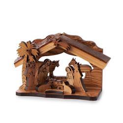 Picture of Earthwood 222519 4.5 x 6 in. Grotto-Olive Wood-Holy Family with Laser Cut Figurines