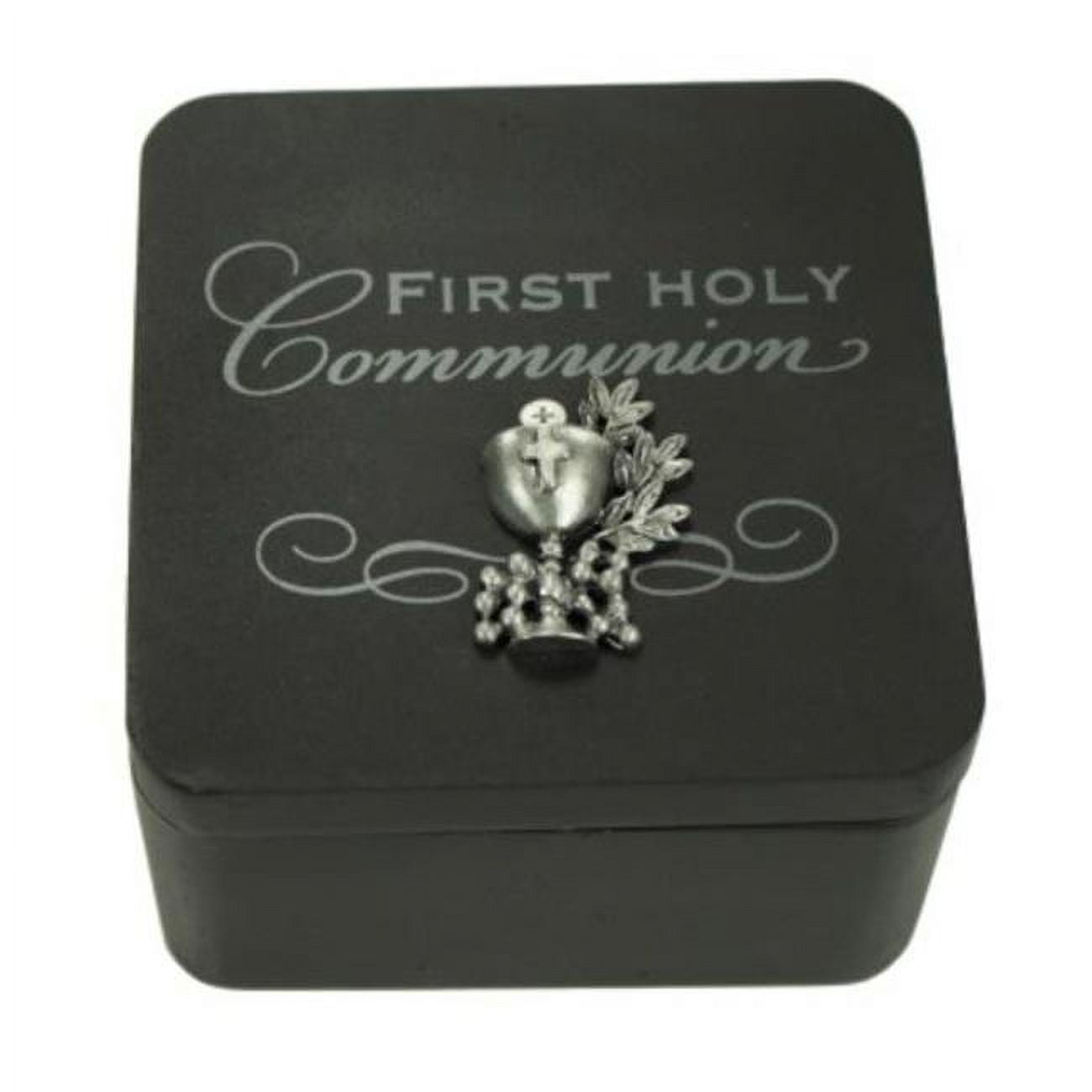 4 x 4 x 2 in. First Holy Communion Keepsake Box - Black