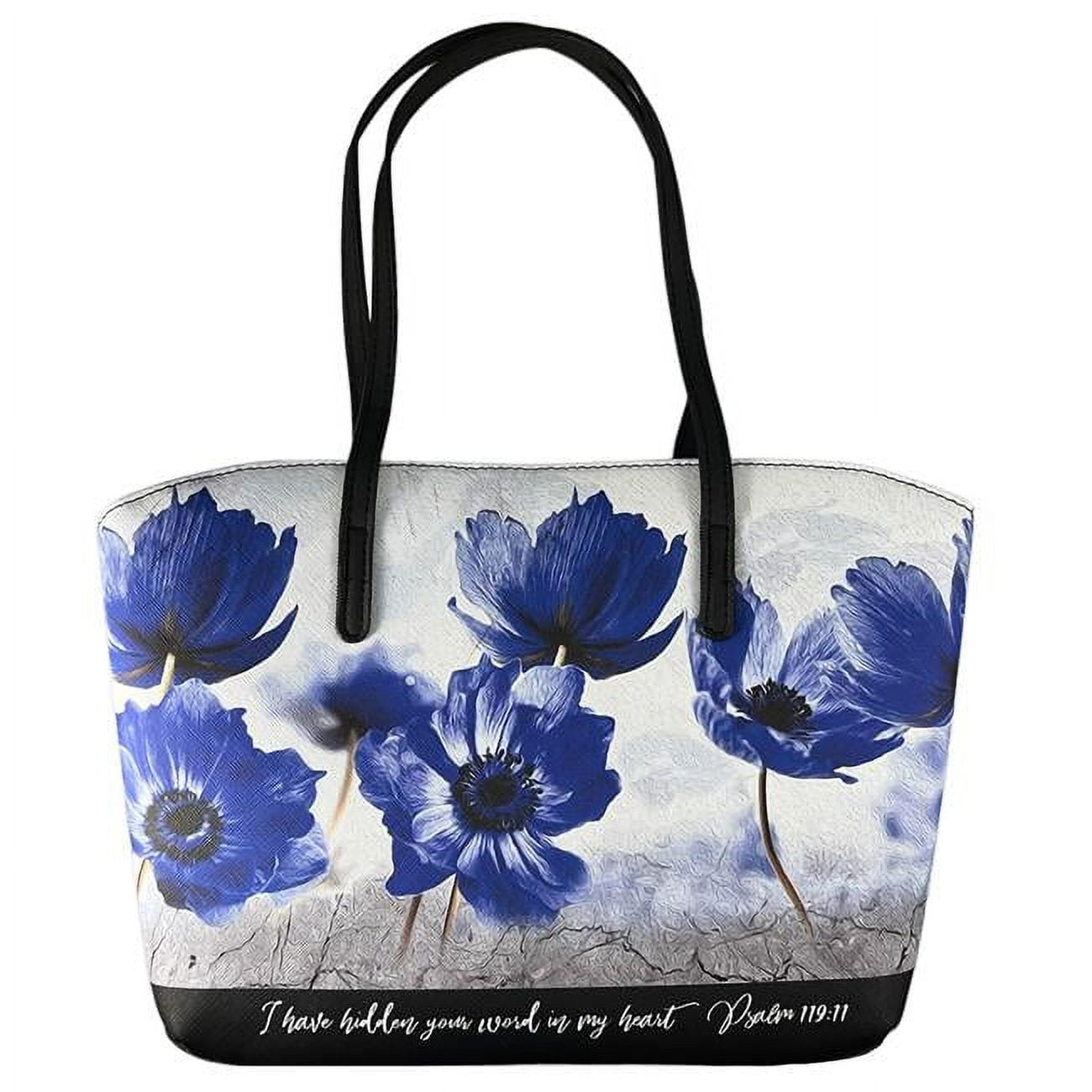 Wedge Shape Bible Cover - Psalm 119-11, Blue Floral & Black - Extra Large