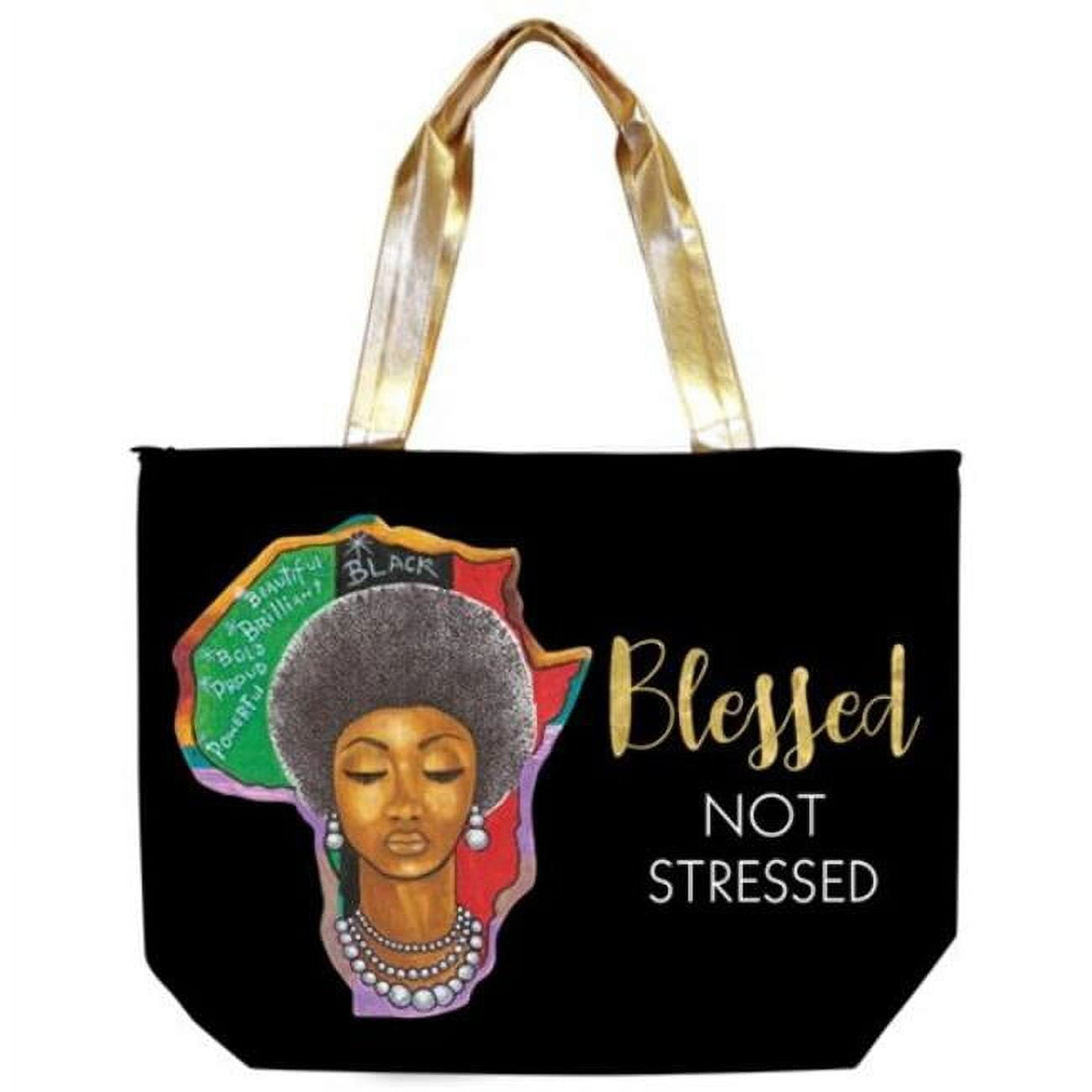 212664 Blessed Not Stressed Canvas Handbag