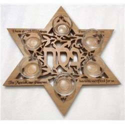 Picture of Holy Land Gifts 212119 14 in. No. 45110 Olivewood Passover Plate with 6 Glass Bowls