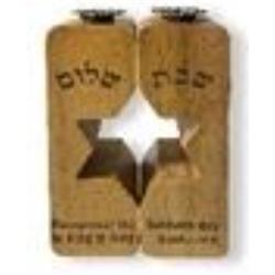 Picture of Holy Land Gifts 212121 Shabbat & Shalom Star of God - Rubbed Wood Candle Holder