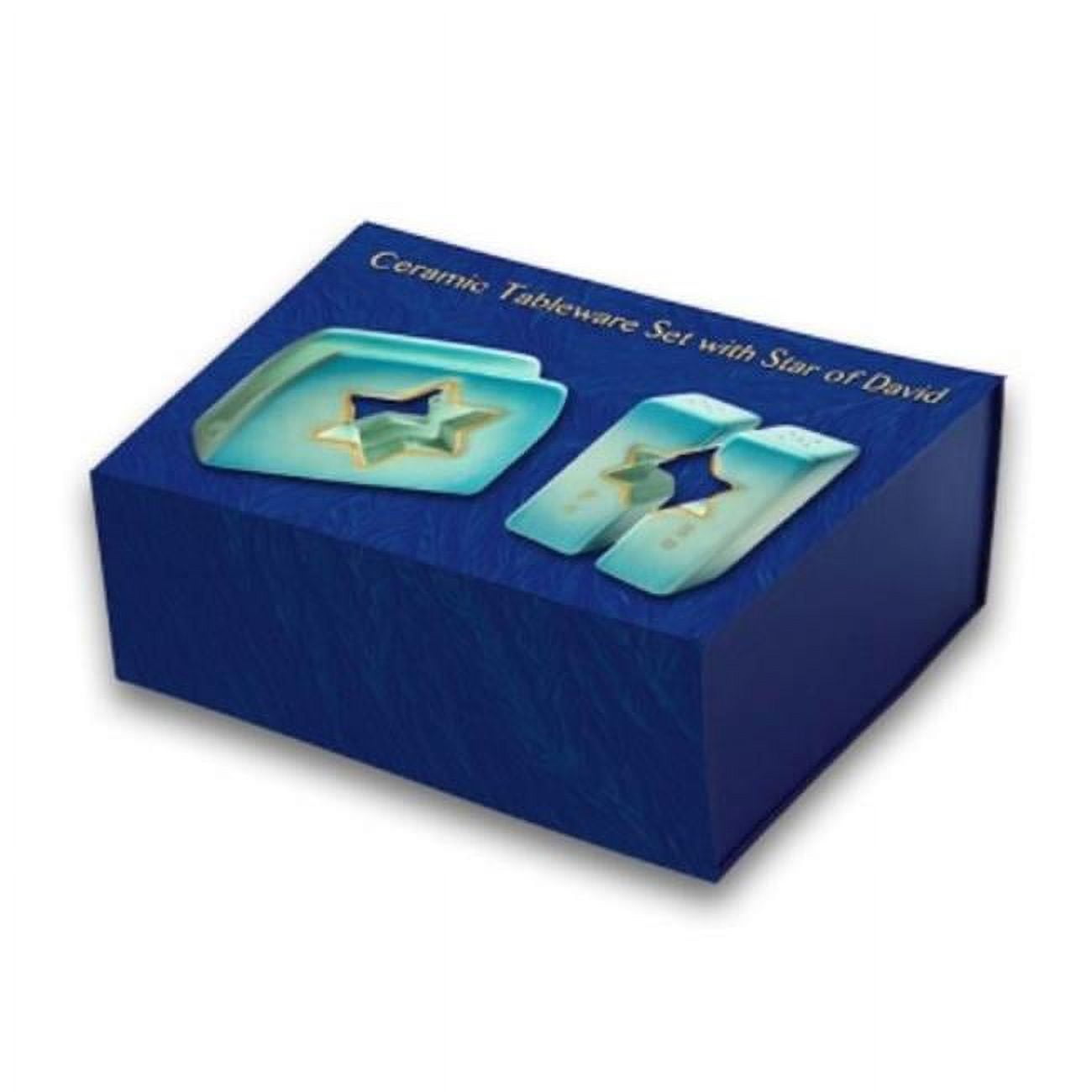 Picture of Holy Land Gifts 233280 No.44178 Star of David Napkin Holder & Salt & Pepper Shakers - Blue & Gold Tones Tableware Set - Ceramic