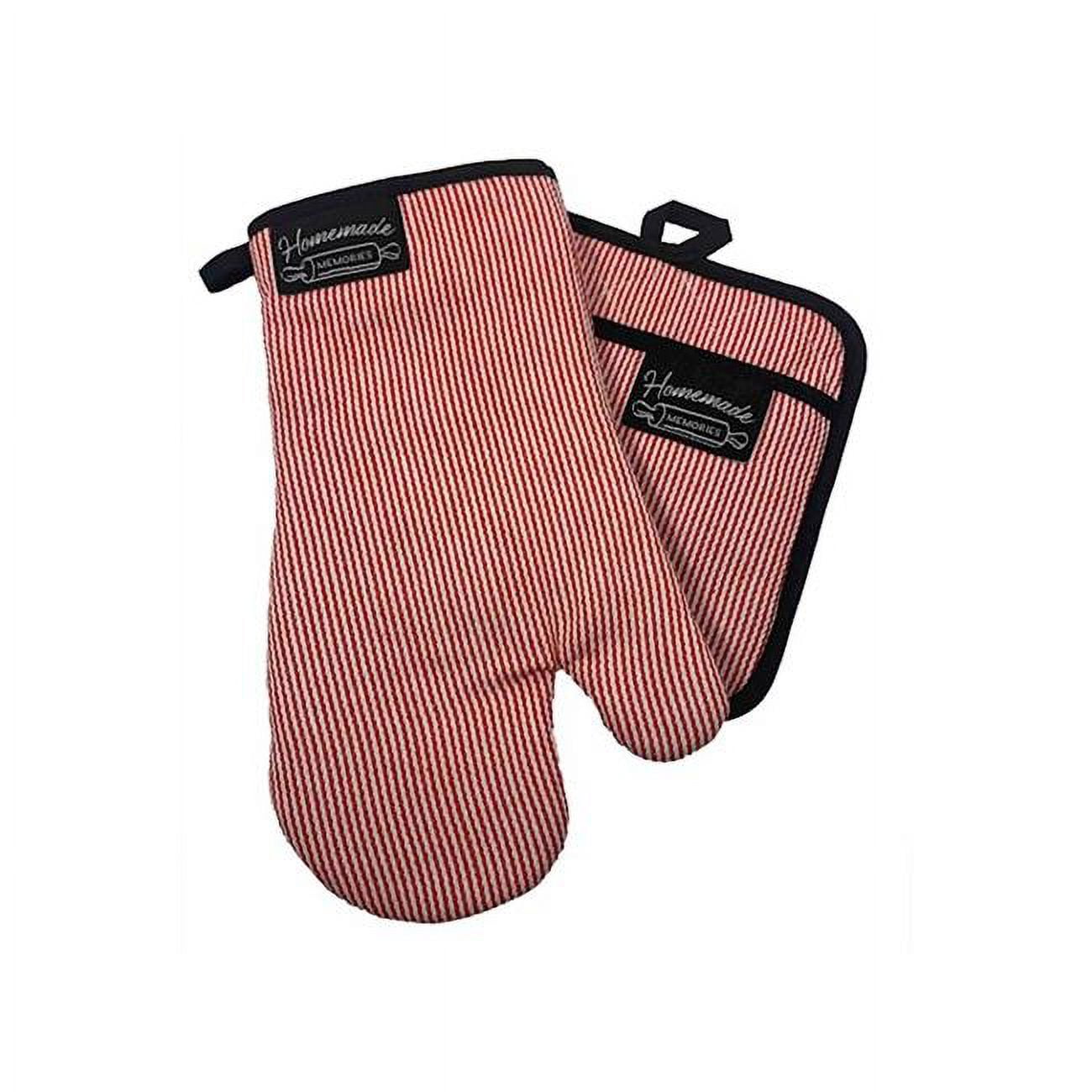 Oven Mitt & Pot Pinstripe Holder Set, Red & White - Set of 2