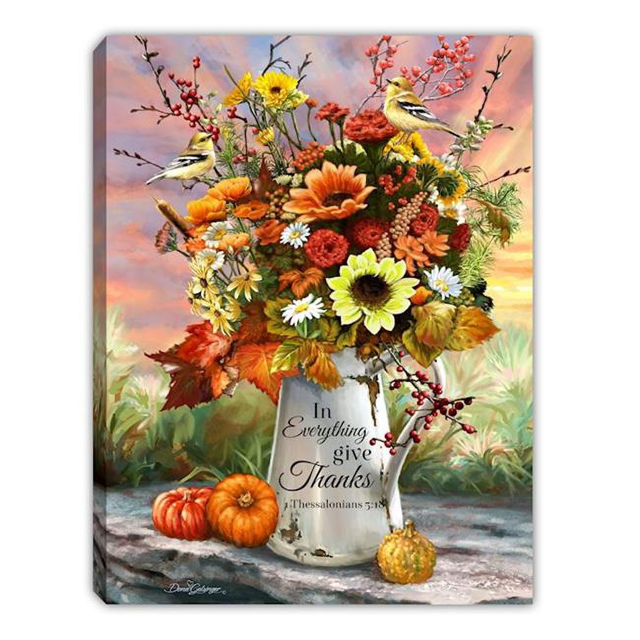 8 x 6 in. Give Thanks Flowers LED Tabletop with Timer Mini Canvas