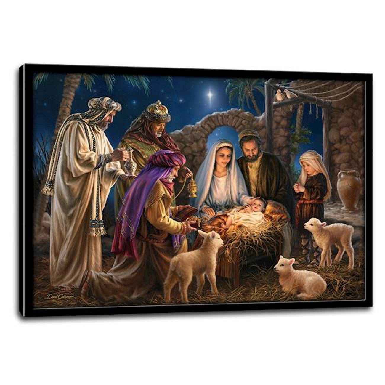 14 x 20 in. he Nativity Framed Lighted Canvas with Timer