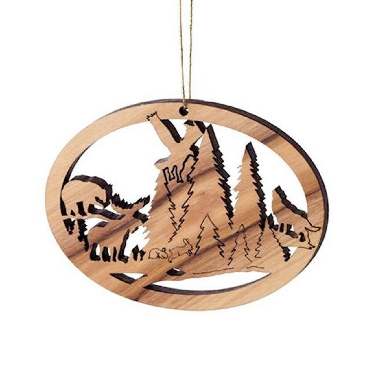 2.5 in. Olivewood-Oval with Wildlife & Forest Cutout Ornament