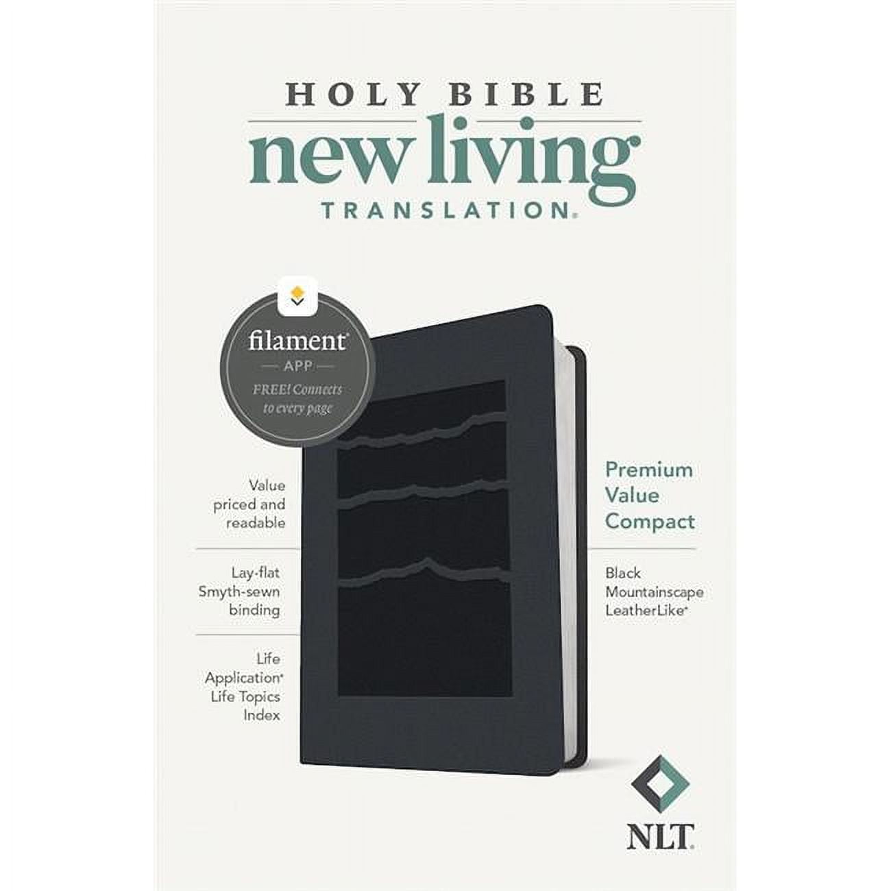NLT Premium Value Compact Bible Filament Enabled, Black Mountainscape Leather