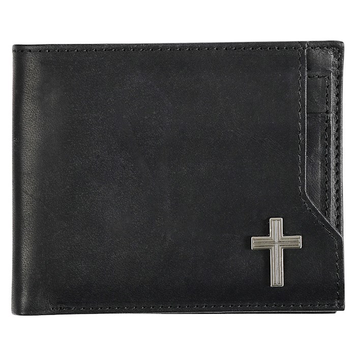 332050 Genuine Leather Cross decal Wallet, Black