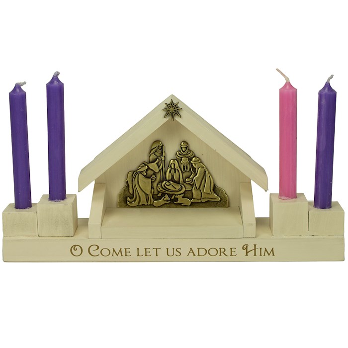204183 O Come Let Us Adore Him Advent Mini Nativity Candle Holder with Candles