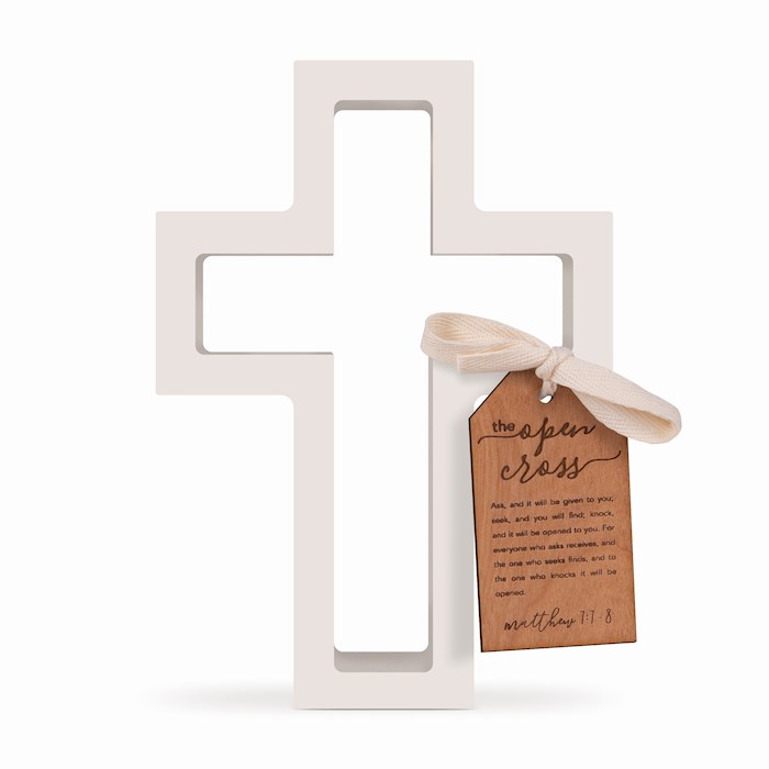 380144 Open Cross Tabletop Decor, White - 5.75 x 8 in.