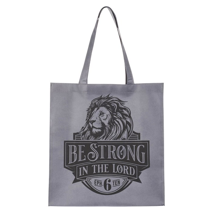 380511 Be Strong Reusable Non Woven Ephesians 6.10 Tote Bag, Gray