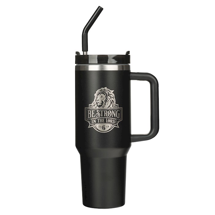 Picture of Christian Art Gifts 380593 Black with Straw-Ephesians 6.10 Stainless Steel Tumbler