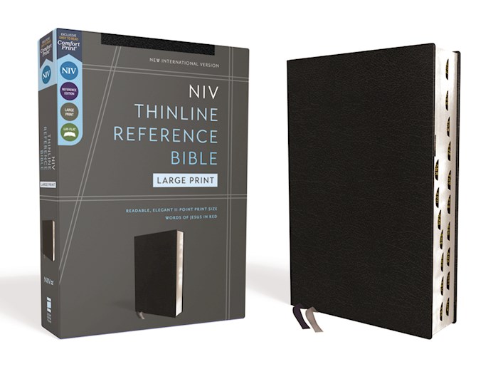 224215 NIV Thinline Reference Bible Large Print Comfort Print - European Bonded Leather Indexed, Black
