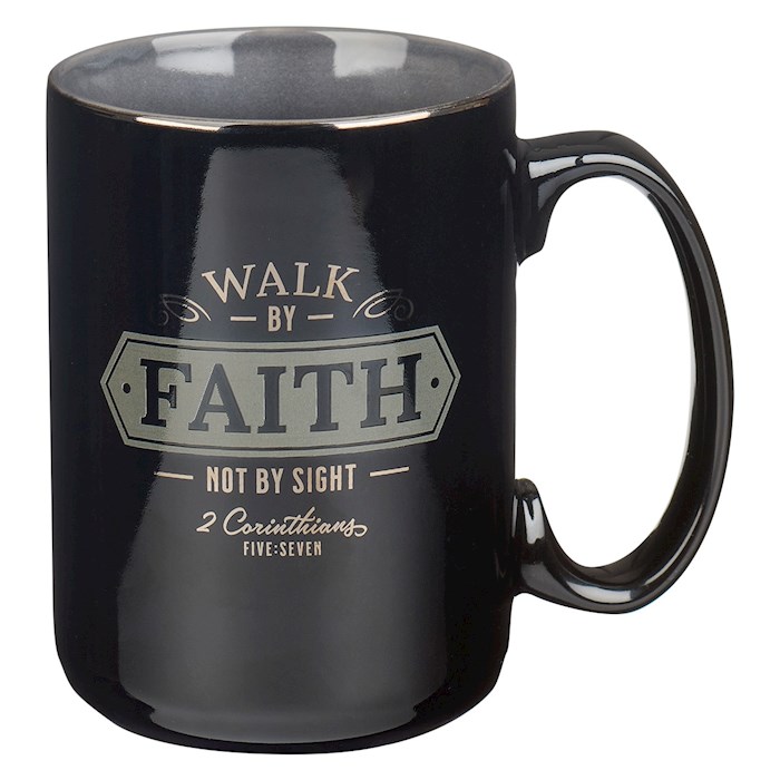 Picture of Christian Art Gifts 224632 Walk By Faith Not By Sight 2 Corinthians 5-7-Black Mug - 14 oz - MUG939