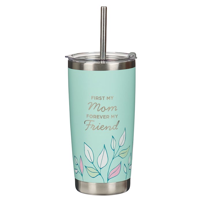 Picture of Christian Art Gifts 380919 Teal with Straw-First My Mom Isaiah 62.4 Stainless Steel Tumbler