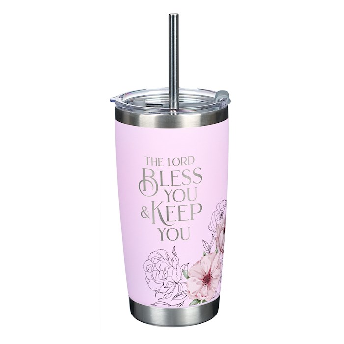 Picture of Christian Art Gifts 380924 Pink with Straw-Lord Bless & Keep You-Numbers 26 Stainless Steel Tumbler