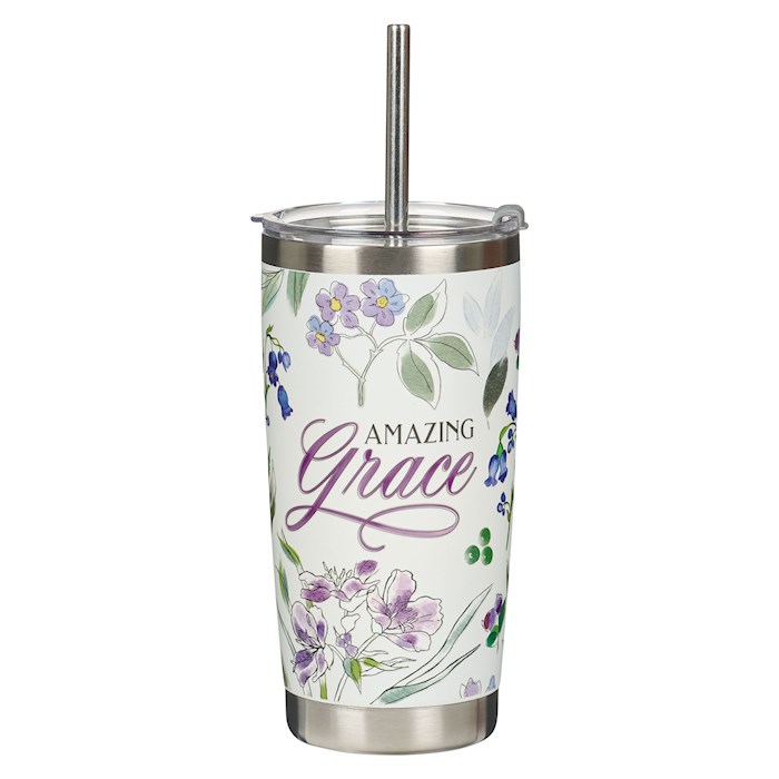 Picture of Christian Art Gifts 380925 Purple with Straw-Amazing Grace Stainless Steel Tumbler