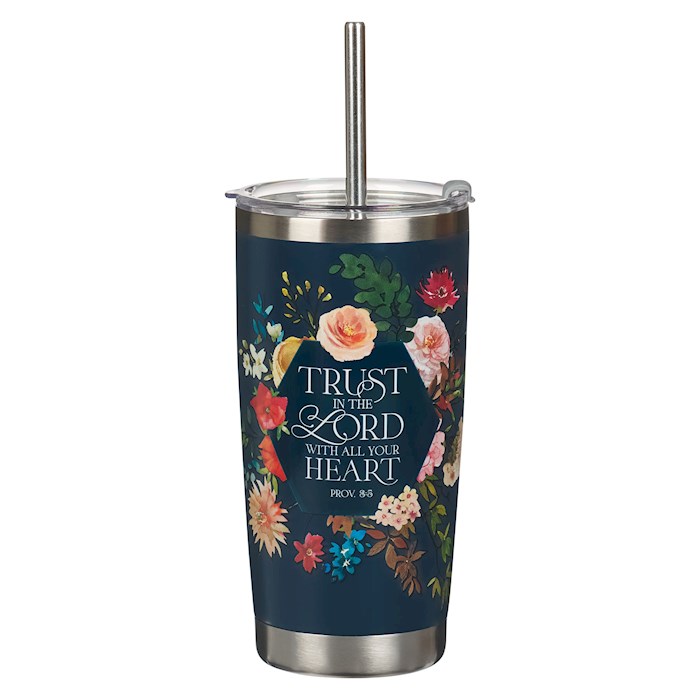 Picture of Christian Art Gifts 380926 Navy with Straw-Trust In The Lord-Proverbs 3.5 Stainless Steel Tumbler
