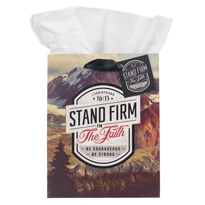 Picture of Christian Art Gifts 381039 Medium with Tag & Tissue Stand Firm 1 Corinthians 16.13 Gift Bag